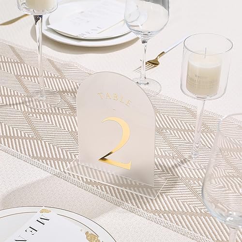 UNIQOOO Frosted Arch Wedding Table Numbers 1-20, Gold Foil Printed 5x7 Acrylic Display Signs and Holders, Pack of 20, Perfect for Centerpiece, Reception, Decoration, Party, Anniversary, Event - Image 4
