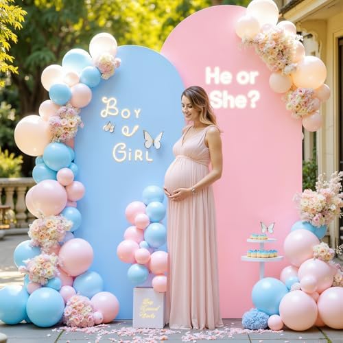 7.2FT 6FT Arch Backdrop Cover for Wedding, Set of 2 Stretchy Spandex Fitted Arch Stand Cover for Baby Shower, Birthday Party Decor, Chiara Backdrop Cover with Double-Sided Design(Pink, Blue) - Image 2