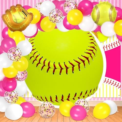 Renaiss 6.5x6.5ft Green Softball Round Backdrop Covers for Photoshoot Girls Kids Portrait Softball 3D Printing Circle Background Baby Shower Birthday Fans Events Party Decors Arch Photo Booth Props - Image 4