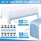 Breling 24 Pack Baby Blue and White Tablecloths and Satin Table Runner Set - Image 2