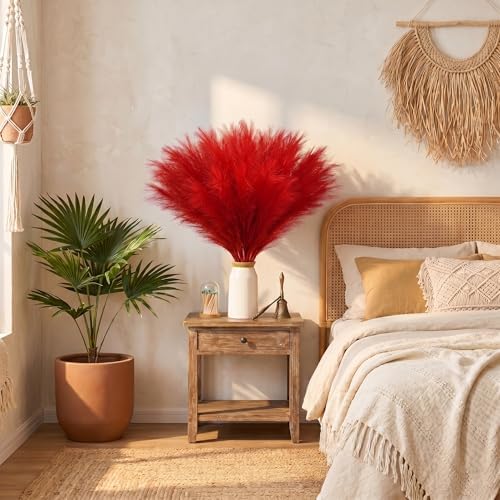 obbsie 150PCS Red Faux Pampas Grass Decor, 21.6" Fluffy Vase Filler - Image 6