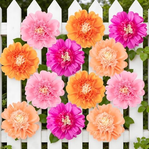 SUNBEAUTY 12PCS Large Paper Flowers 12 Inch Pink Orange Tissue Paper Flowers Pink Orange Giant Crepe Paper Flowers for Girl Women Birthday Wedding Flower Backdrop Wall Spring Garden Party Supplies - Image 6