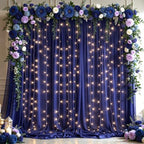 10x10ft Navy Blue Tulle Backdrop Curtains with Lights String for Parties,Wrinkle Free Sheer Curtain with Lights Wedding Photo Backdop Drapes for Baby Shower Birthday Party Photography Home Decorations by PartyTalk