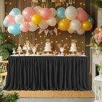 12ft Black Table Skirts for Rectangle Tables Polyester Table Skirt Desk Skirts Ruffle Tablecloth Skirt for Birthday Party Banquet Black Theme Party Wedding Bridal Shower Table Decorations - Image 5
