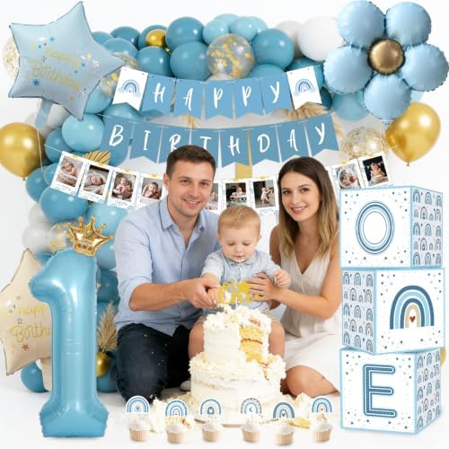 1st Birthday Decorations for Boy, Blue First Party Supplies Balloon Set - Image 4
