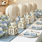 Baby Shower Centerpieces - Set of 8 White & Gold Wooden Baby Blocks - Image 3