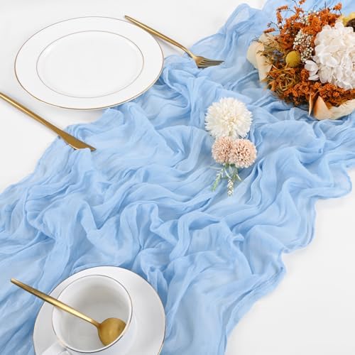 20 Pack Cheesecloth Table Runner - 17x108 Inch Light Blue Boho Gauze Cheese Cloth Table Runners for Baby Bridal Shower Decoration Wedding Party Summer Garden Farmhouse - Image 4
