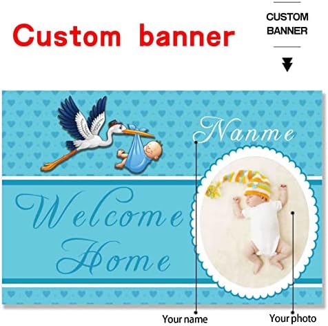 Custom Welcome Home Baby Boy Garden Flag Baby Shower Birth Announcement Family Party Newborn Gender Reveal Lawn Yard Sign Pink Stork Outdoor Decoration Burlap Banner (Blue-Baby Boy)(5x7.5ft) - Image 2
