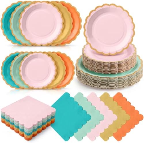 Zhehao 150 Pcs Coral Paper Plates Napkins Serves 50 by Zhehao