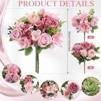 Pink Peonies Dahlia Artificial Flowers Bulk, 12 Bundles - Image 2
