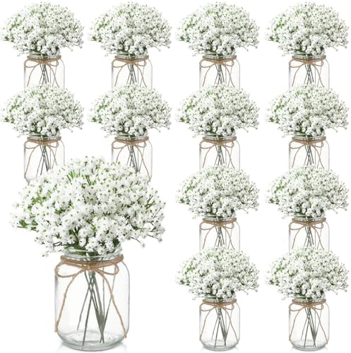 Zeyune 12 Sets Mason Jars with Flower for Table Decor, Baby's Breath by Zeyune