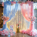 Pink and Blue Backdrop Curtains with Lights String for Baby Shower Sheer Tulle Backdrop Curtain for Gender Reveal Birthday Party Bridal Shower Photo Shoot Background Decorations 2 Panels 5×10ft by Suppromo
