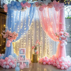 Pink and Blue Backdrop Curtains with Lights String for Baby Shower Sheer Tulle Backdrop Curtain for Gender Reveal Birthday Party Bridal Shower Photo Shoot Background Decorations 2 Panels 5×10ft by Suppromo