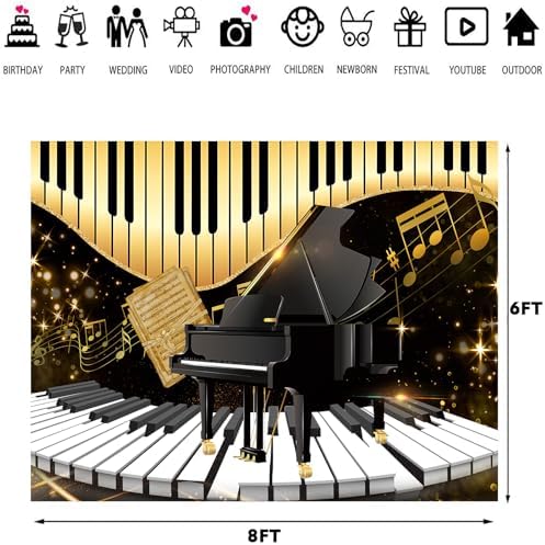 Piano Backdrop, Piano Keyboard Musical Notes Photography Background, 8x6ft - Image 3