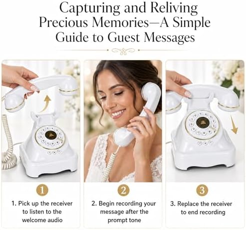 Audio Guest Book Wedding Phone, Retro Audio Phone Guestbook with Clear Voice Recording for Wedding Reception, Bridal Shower, Birthday, Baby Shower, Anniversary, Engagement - Image 6