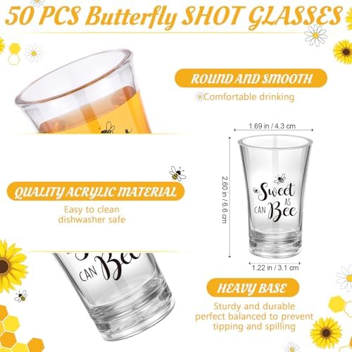 Funnymoom 50 Sets Bee Party Favors Shot Glasses Honey Bee Gifts for Guests Souvenir Sweet As Can Acrylic Clear Gender Reveal Party Thank Card and Organza Bags for Birthday - Image 2