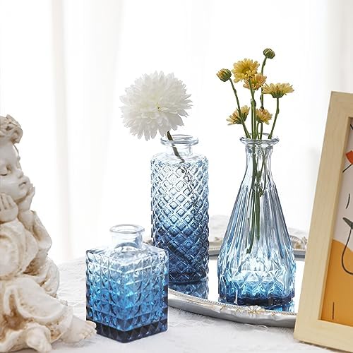Fixwal Set of 18 Blue Bud Vases for Flowers, Vintage Clear Glass Vases Small Vases for Centerpieces for Home Table Decor Rustic Wedding Decorations - Image 5