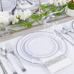 WELLIFE 700 Pieces Silver Plastic Dinnerware Set for 100 Guests - Includes Plates, Cups, Napkins, and Disposable Cutlery - Elegant White & Silver Design, Perfect for Parties and Events - Image 5