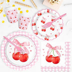 250 PCS Cherry Party Supplies, Service for 50, Cherry Birthday Party Decorations Decor Tableware Set Includes Plates, Napkins, Cups and Forks for Baby Shower Birthday - Image 4