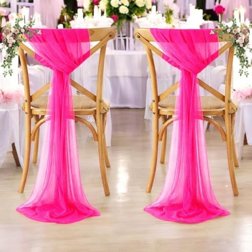 MDS Pack of 125 Chiffon Chair Sashes for Wedding & Event Décor - Hot Pink - Image 5