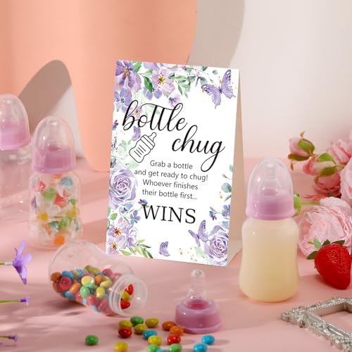 TrelaCo 20 Pcs Bottle Chug Game, Butterfly Baby Shower Favors, Purple - Image 4