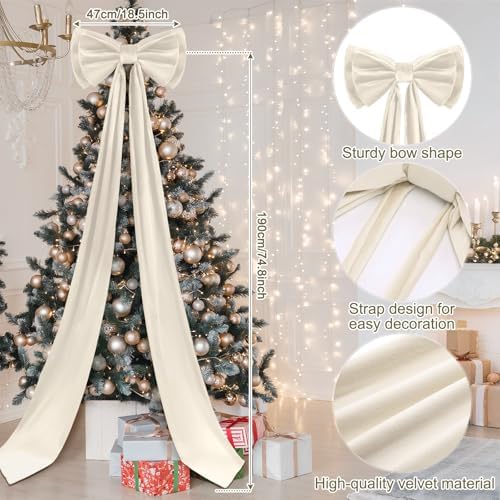 Wavwavw Christmas Giant Velvet Bow Decor Ivory Big Bow, 75 x 18 Inches - Image 2
