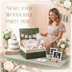 Gerrii Wedding Party Decoration 12 x 9.4 x 5.3 in Large Wicker Storage Basket with Lid Wedding Card Box and Card Banner Set Money Envelope Box Gift for Baby Shower Favor Supplies(Sage Green) - Image 3