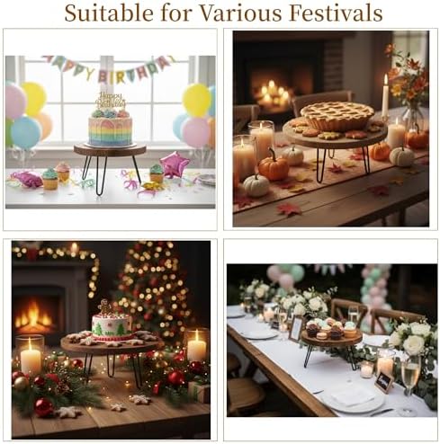 Set of 3 Wooden Cake Stand - 8 10 12 Inch Cake Pedestal with Metal Legs - Image 4