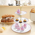 fanquare 3 Tier Pink Rose Porcelain Round Cupcake Stand - Image 6