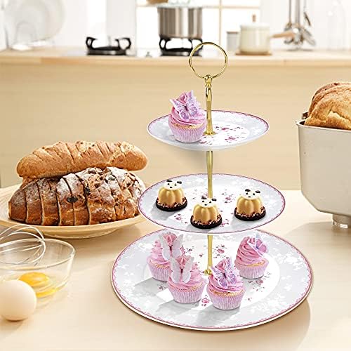 fanquare 3 Tier Pink Rose Porcelain Round Cupcake Stand - Image 6