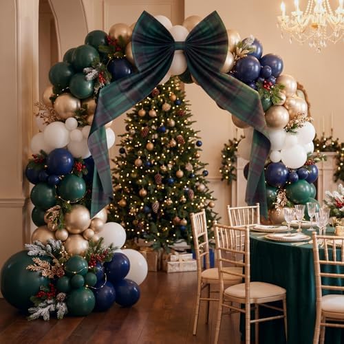 5.5 ft Green Blue Tartan Plaid Bow Large Christmas Tree Topper Bow - Image 5