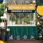 Exquisite Dark Green Table Skirt 24 Pack - Disposable Plastic Table Skirts for Rectangle Tables 6ft 8ft & Round Tables - 29in x 14ft Self-Adhesive Strip - Birthday Wedding Gender Reveal Decor - Image 6