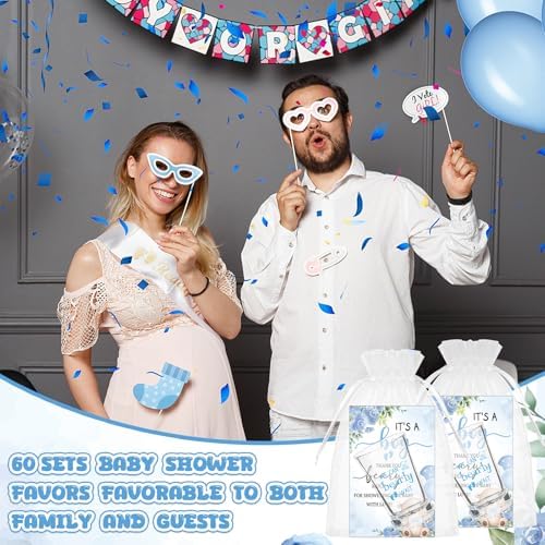 60 Sets Bear Baby Shower Shot Glasses We Can Bearly Wait Clear Acrylic Shot Glasses Boy Girl Theme Baby Shower Favors for Guests with Thank You Card Bag for Gender Reveal Souvenir (Blue) - Image 7