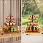 IBUYKE 3 Tier Square Cupcake Stand,Rustuc Brown TLJ030H - Image 5