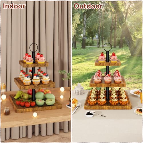 IBUYKE 3 Tier Square Cupcake Stand,Rustuc Brown TLJ030H - Image 5