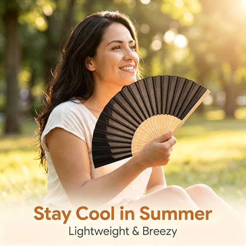 Paper Hand Fans, 8.3 Inch Foldable Handheld Fans for Wedding Favors, Party Decorations, Bridal Shower, Baby Shower, Summer Cooling, Decoration Fan(Black-50) - Image 6