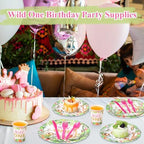 Funnymoom 400 Pcs Wild One Birthday Party Supplies for 50 Guests 1st First Safari Jungle Baby Shower Disposable Plate Napkin Cup Spoon Fork Knives for Girls Animal Party Decoration - Image 3
