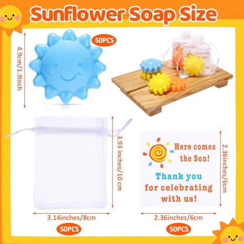 Leelosp 50 Sets Here Comes The Son Baby Shower Soap Favors Sunflower Shape - Image 2