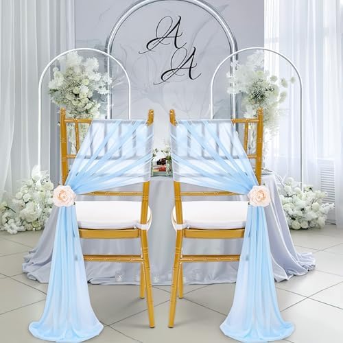 Fanqisi Light Blue Wedding Chair Sashes: 48 Pieces 8ft Long Chair Bow Designed Decorative - Baby Shower Aisle Party Decoration - Image 2