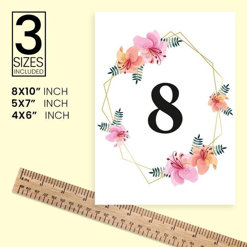 Pink Floral Design Table Number Cards Double Sided Party Table Numbers for Reception Baby Shower Anniversary Birthday Bridal Party 5x7 100 Pcs - Image 4