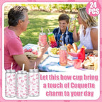 Chuangdi 24 Sets 14 oz Pink Bow Bottles with Straws Party Jars Metal Lids - Image 5