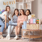 Reallnaive 12 Set Gift Basket Empty Woven Bamboo Storage Baskets with Clear Gift Bags Pull Bows Ribbon Foldable DIY Gifts Basket Kit with Handle for Baby Shower Housewarming - Image 6