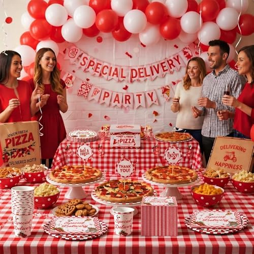 FoldTier 250 Pcs Special Delivery Pizza Baby Shower Party Supplies Disposable Tableware Set Serves 50 Guests Italian Pizza Theme Paper Plates Cups Napkins for Gender Reveal Birthday Party Decoration - Image 5