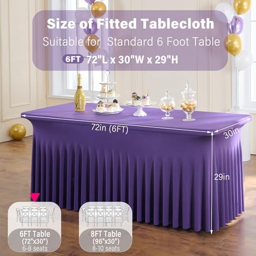 2 Pack Purple Spandex Table Clothes for 6 Foot Rectangle Tables, Wrinkle Free Fitted Table Cover 6ft Stretch Tablecloths Desk Skirt for Parties Weddings Birthday Banquet Baby Shower - Image 5