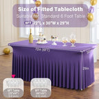 6 Pack Purple Spandex Tablecloths for 6 Foot Rectangle Tables, Wrinkle Free Stretchy Table Cloths 6ft Fitted Table Cover DeskSkirt for Weddings Birthday Party Banquet Baby Shower - Image 5