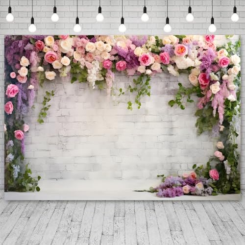 20x10ft Retro White Brick Wall Floral Backdrop Vine Leaves Rose Flowers Photography Background Bridal Shower Wedding Party Birthday Banner Decorations Adults Portrait Photo Booth Prop - Image 3