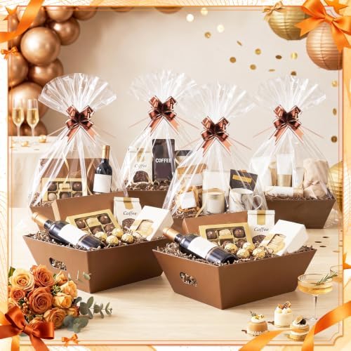 EVELOMO 10 Pack Empty Gift Baskets to Fill - 10" x 8" Large Baskets for Gifts Empty, Sturdy DIY Gifts Baskets Sets with 500g Crinkle Cut Papers for Birthdays Weddings Parties and Holidays (Brown) - Image 2