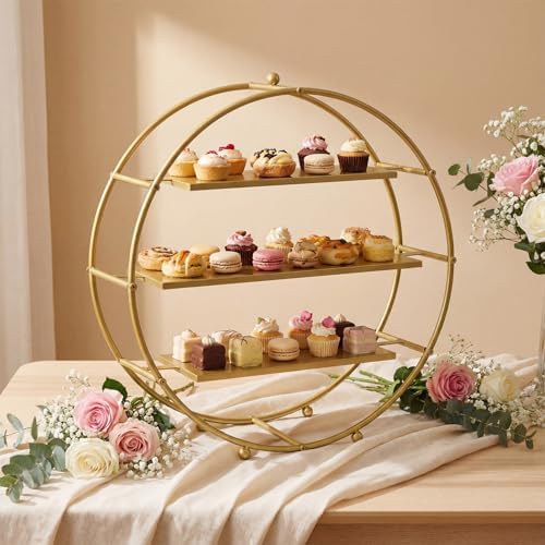 Shimeyao 1 Pcs Gold Cupcake Stand 22 Inch Tiered Dessert Stand Large Metal 3 Tier Serving Tray Round Gold Dessert Table Display for Wedding, Birthday Party, Catering Events - Image 2