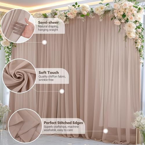 20ft x 10ft Taupe Backdrop Curtain Drapes, Wrinkle-Free Sheer Chiffon Fabric Photo Backdrop Panels for Wedding Arch Party Ceremony Stage Photo Backgrounds - Image 7
