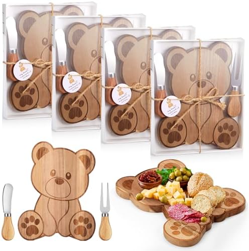 Ziliny 4 Set Baby Shower Prize Bear Shaped Cheese Board Gift, Acacia Color by Ziliny